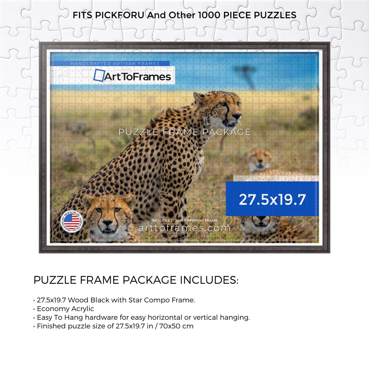 ArtToFrames 27.5x19.7 INCH / 70x50 CM Puzzle Frame for 1000 piece Puzzles.This 0.75 Inch Custom Wood Frame for Puzzles Comes with Economy Acrylic, Available in Multiple Colors